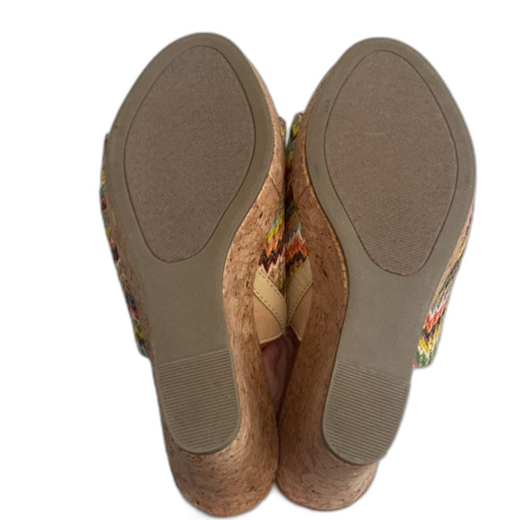 Sugar Haruki Wedge Slip On Sandal Cork Multicolor Woven Peep Toe Size 7M - Picture 6 of 6